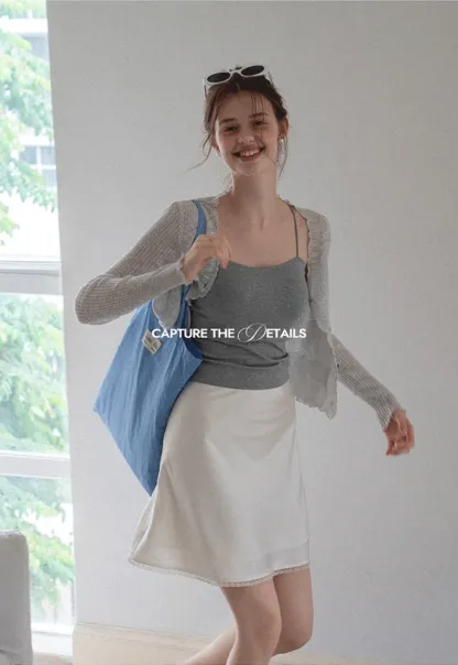 Women Ruffle Ribbed Knit Button Cardigan