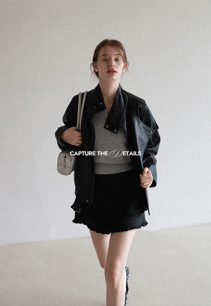 Funnel-Neck Leather Jacket