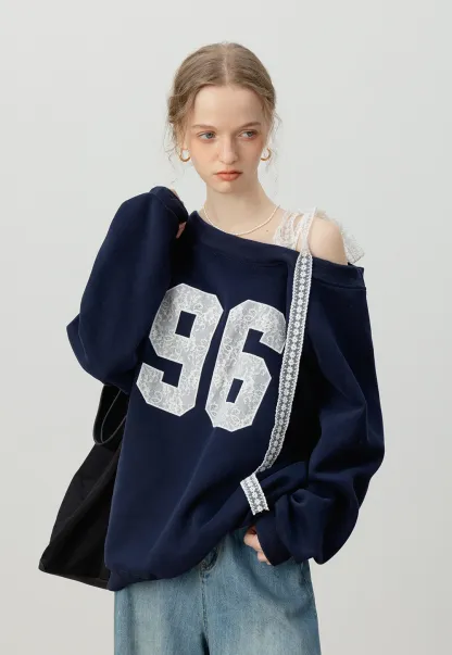 Women's Lace Off Shoulder Graphic Sweatshirt
