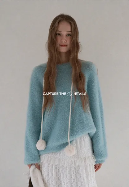 Womens Fluffy Long Sleeve Sweater