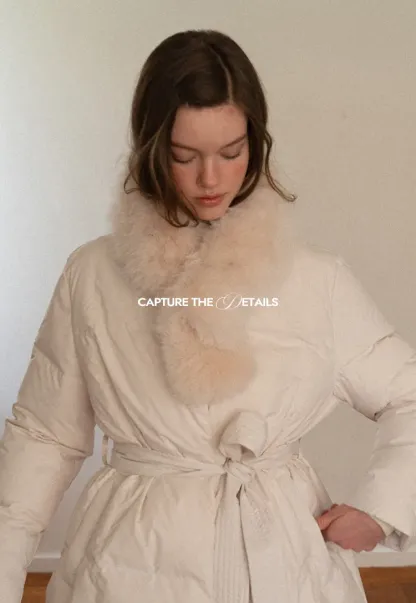 Belted Down Coat with Faux Fur Collar