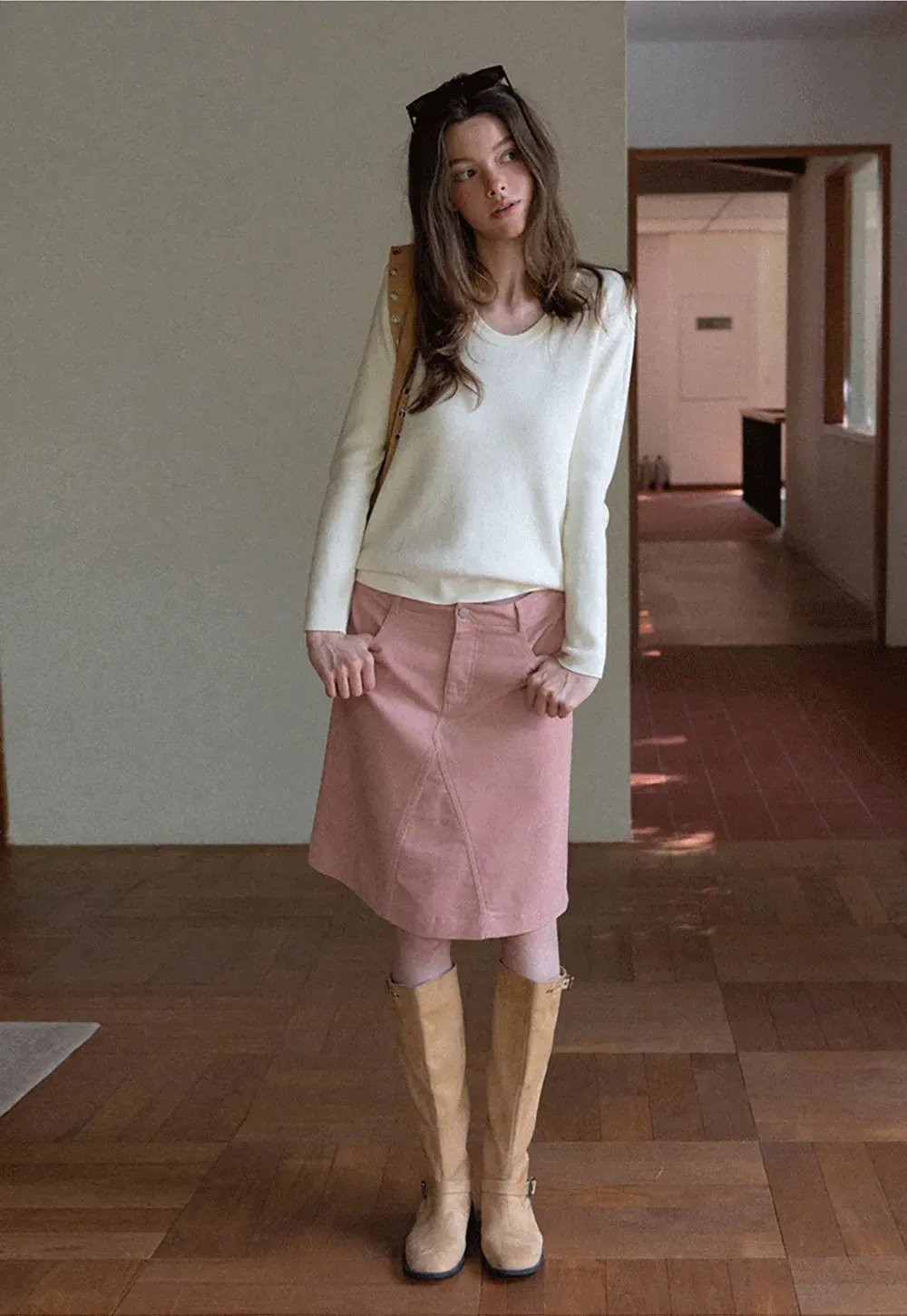 Ribbed Scoop Neck Long-Sleeve Top