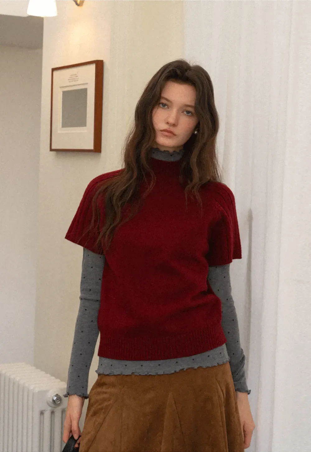 Olive Short Sleeve Mock Neck Knit Top