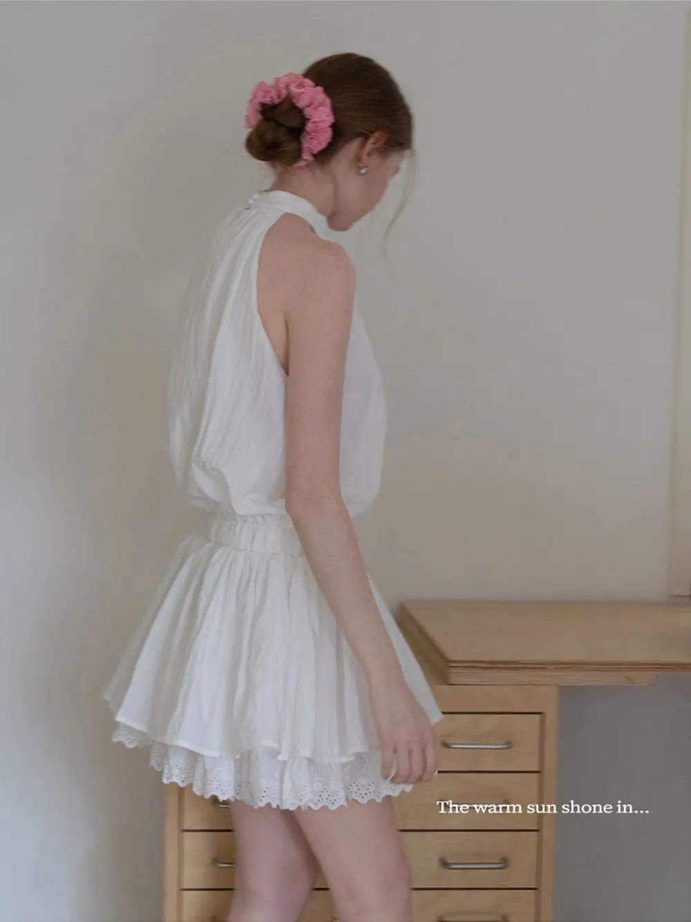 Eyelet Trim Halter Mini Dress