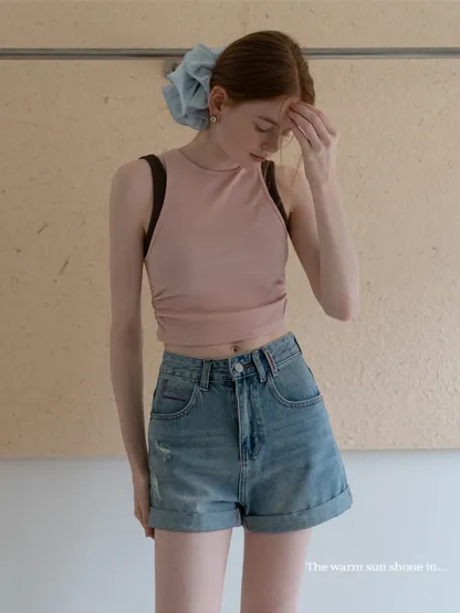 Women’s High‑Waist Ripped Denim Shorts