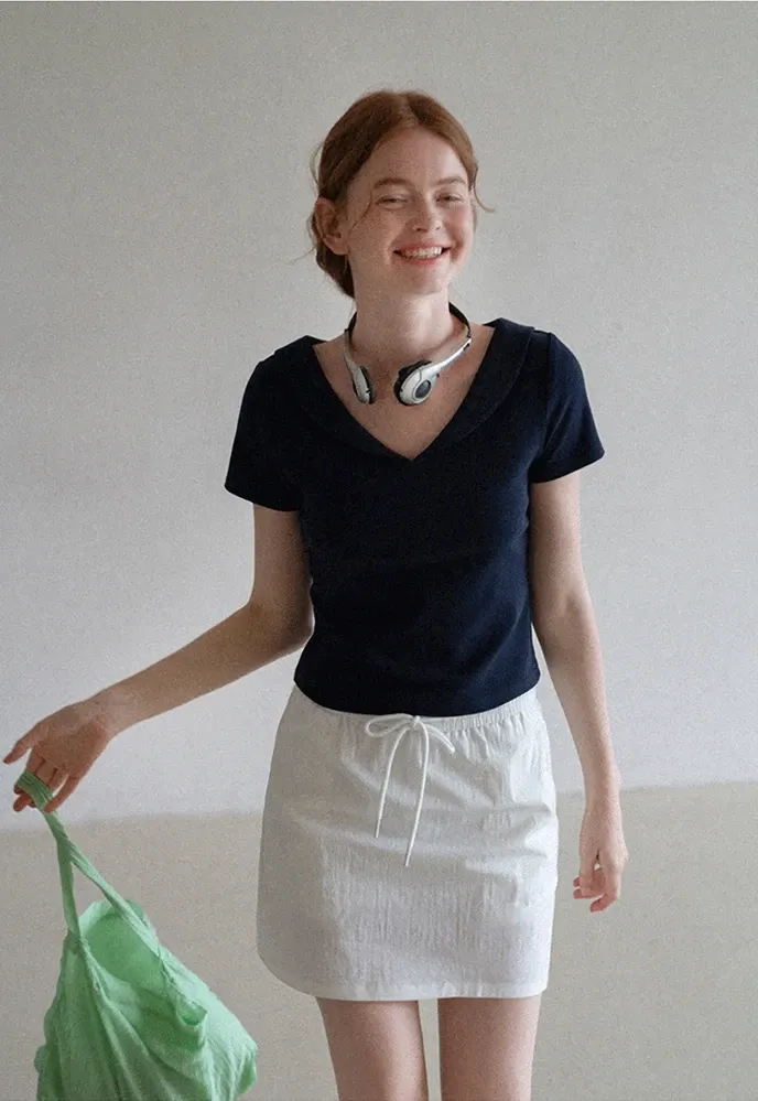 Women’s Drawstring Waist Cotton Mini Skirt