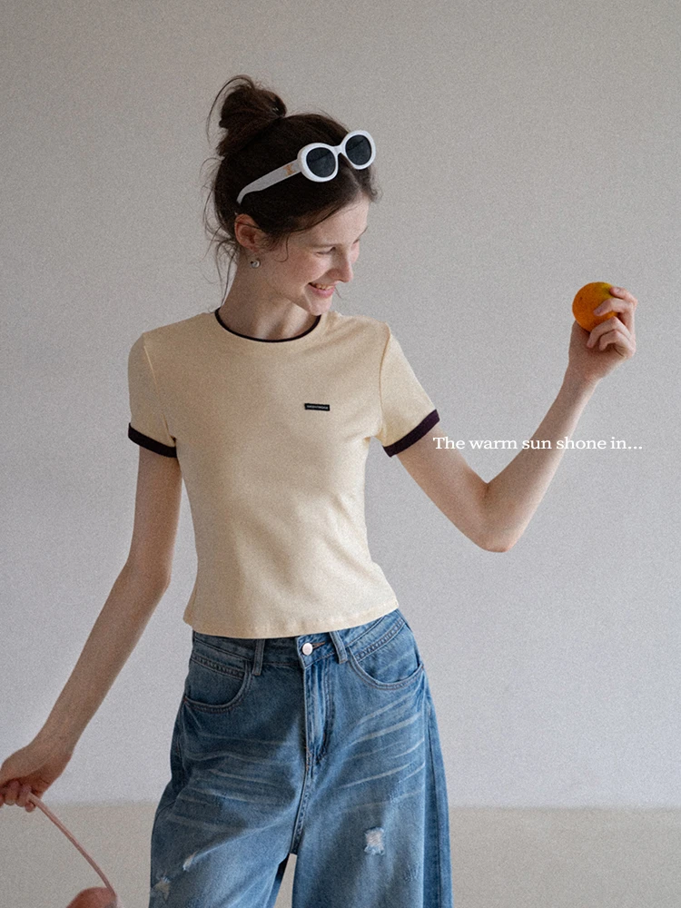 Women's Navy Ringer T-Shirt with Logo