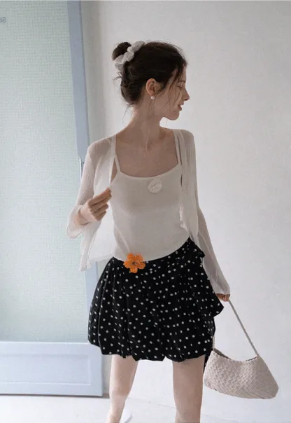 Women's Knit Cami and Sheer Cardigan Set