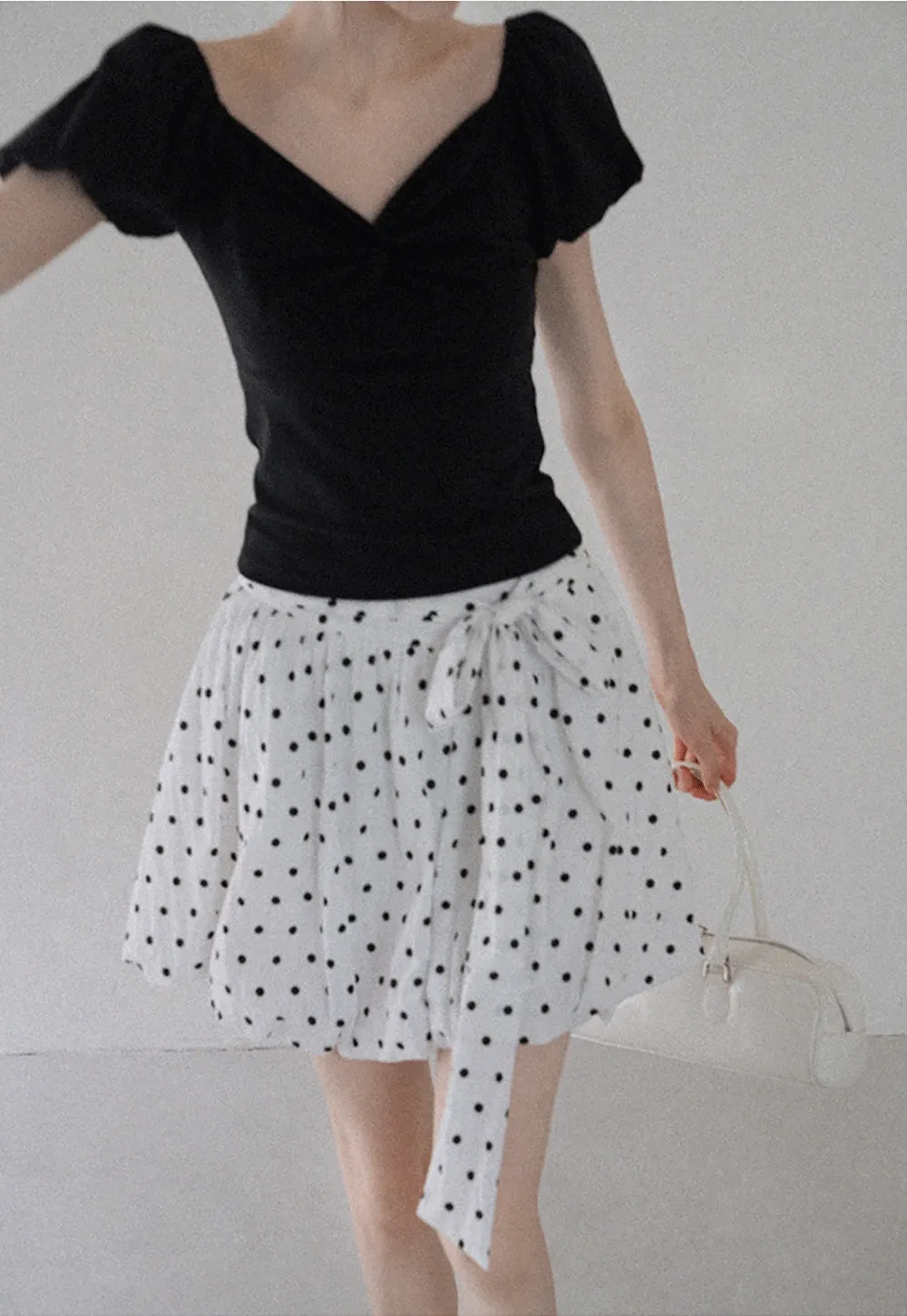 Women's Polka Dot High Waist Mini Skirt with Bow Tie