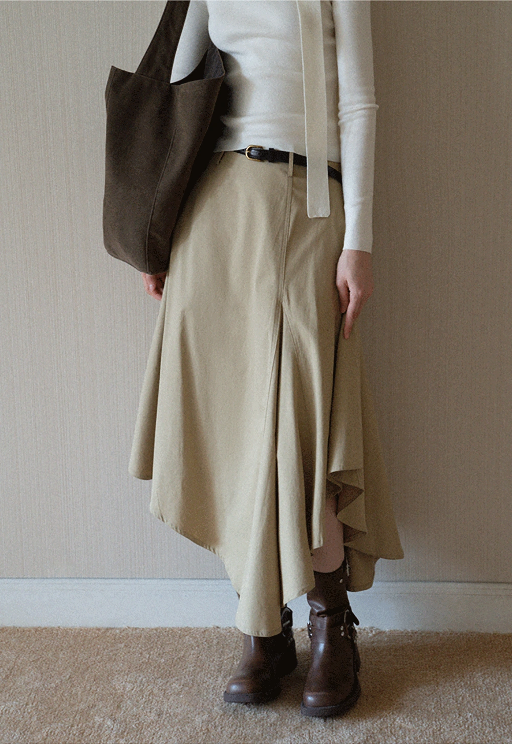 Womens High Waist Asymmetrical Midi Skirt