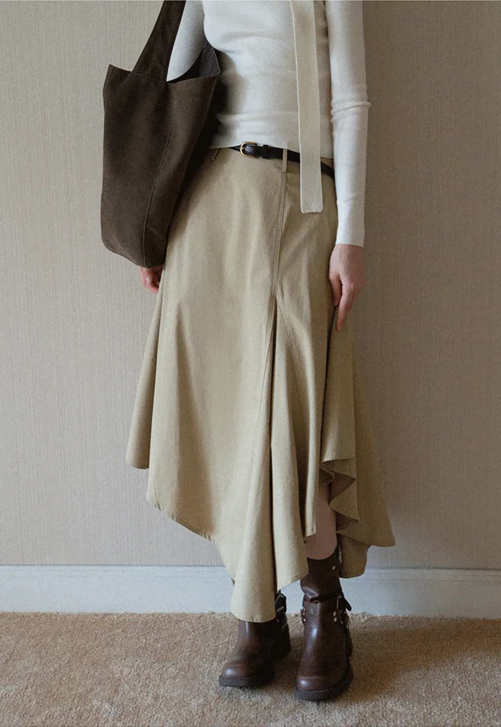 Womens High Waist Asymmetrical Midi Skirt