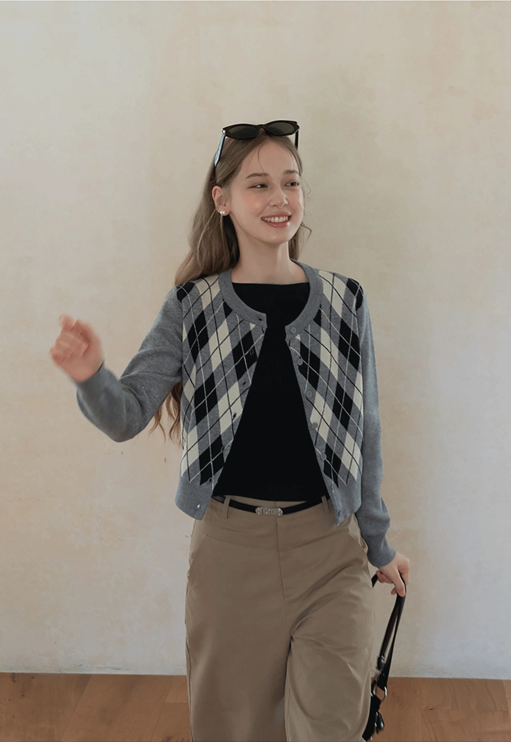 Womens Argyle Knit Button Down Cardigan Sweater