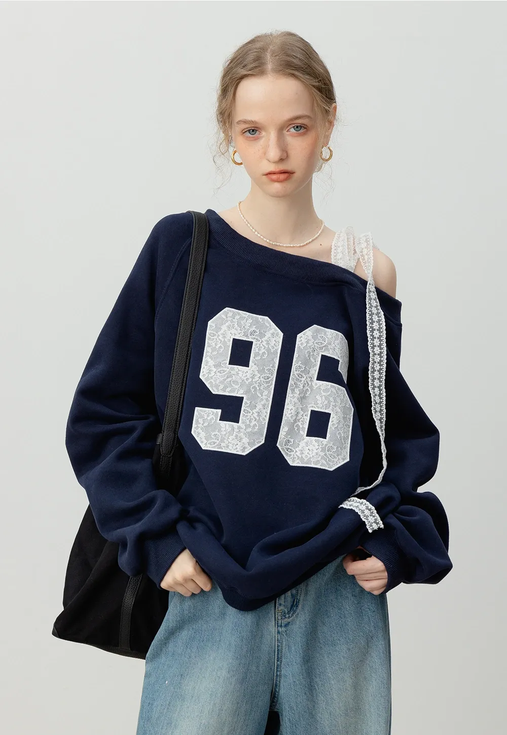 Women's Lace Off Shoulder Graphic Sweatshirt