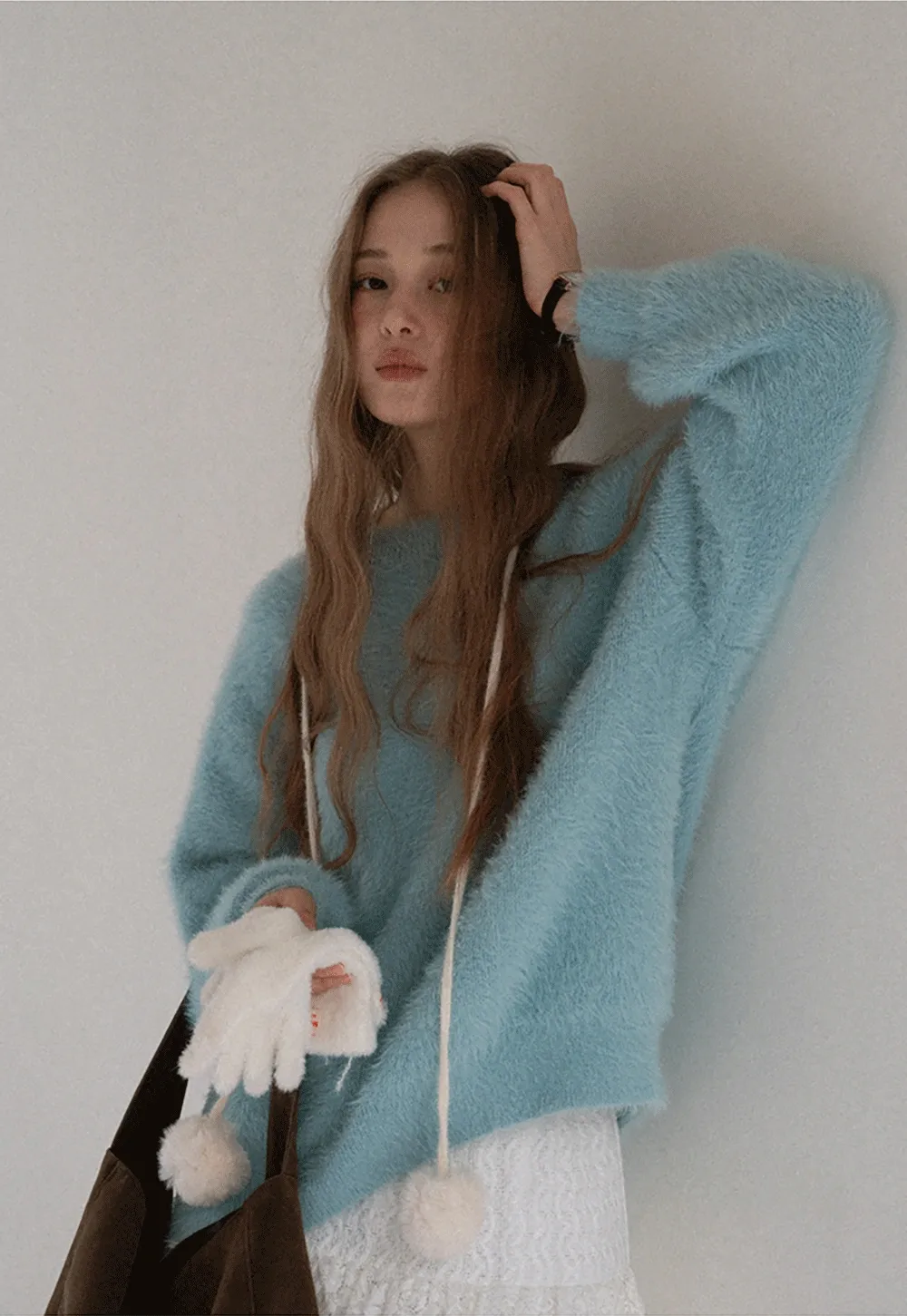 Womens Fluffy Long Sleeve Sweater