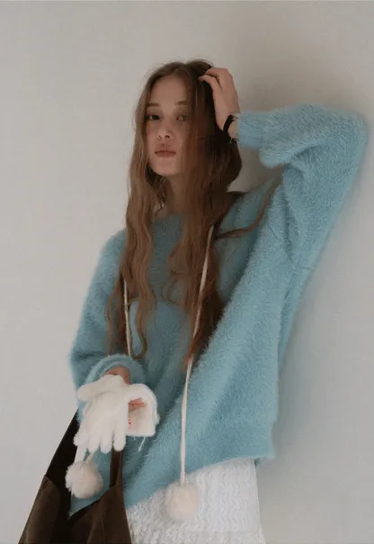 Womens Fluffy Long Sleeve Sweater