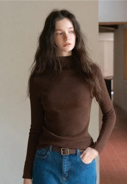 Mock Neck Ribbed Knit Sweater