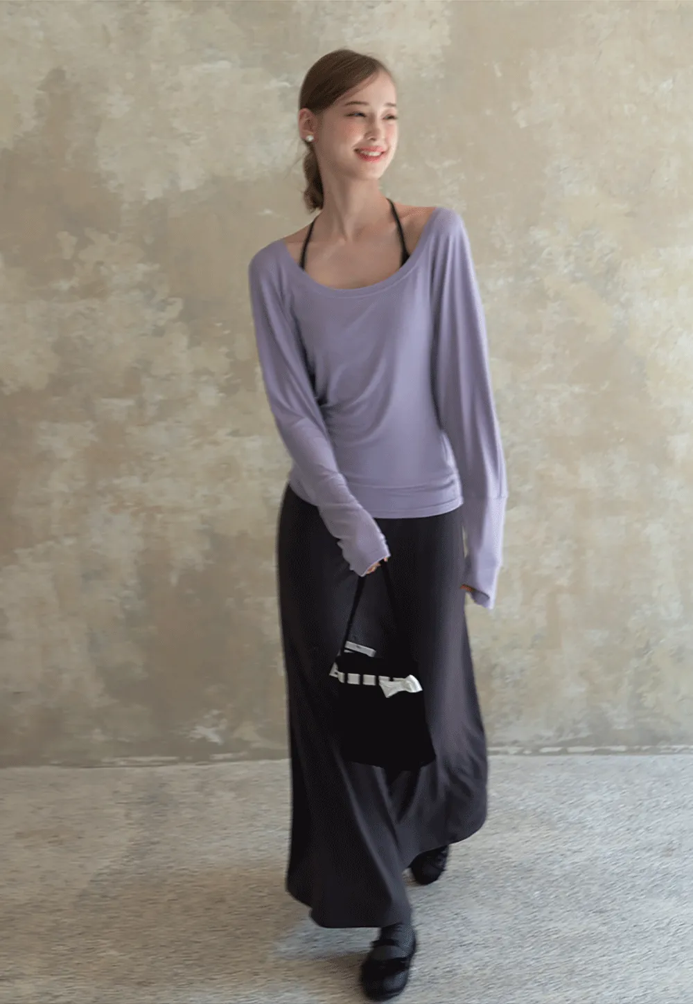 Casual Long Sleeve Top with Flowy Maxi Skirt