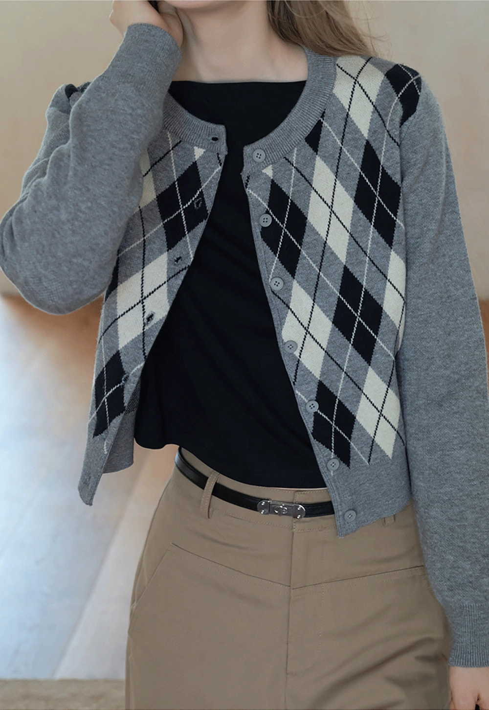 Womens Argyle Knit Button Down Cardigan Sweater