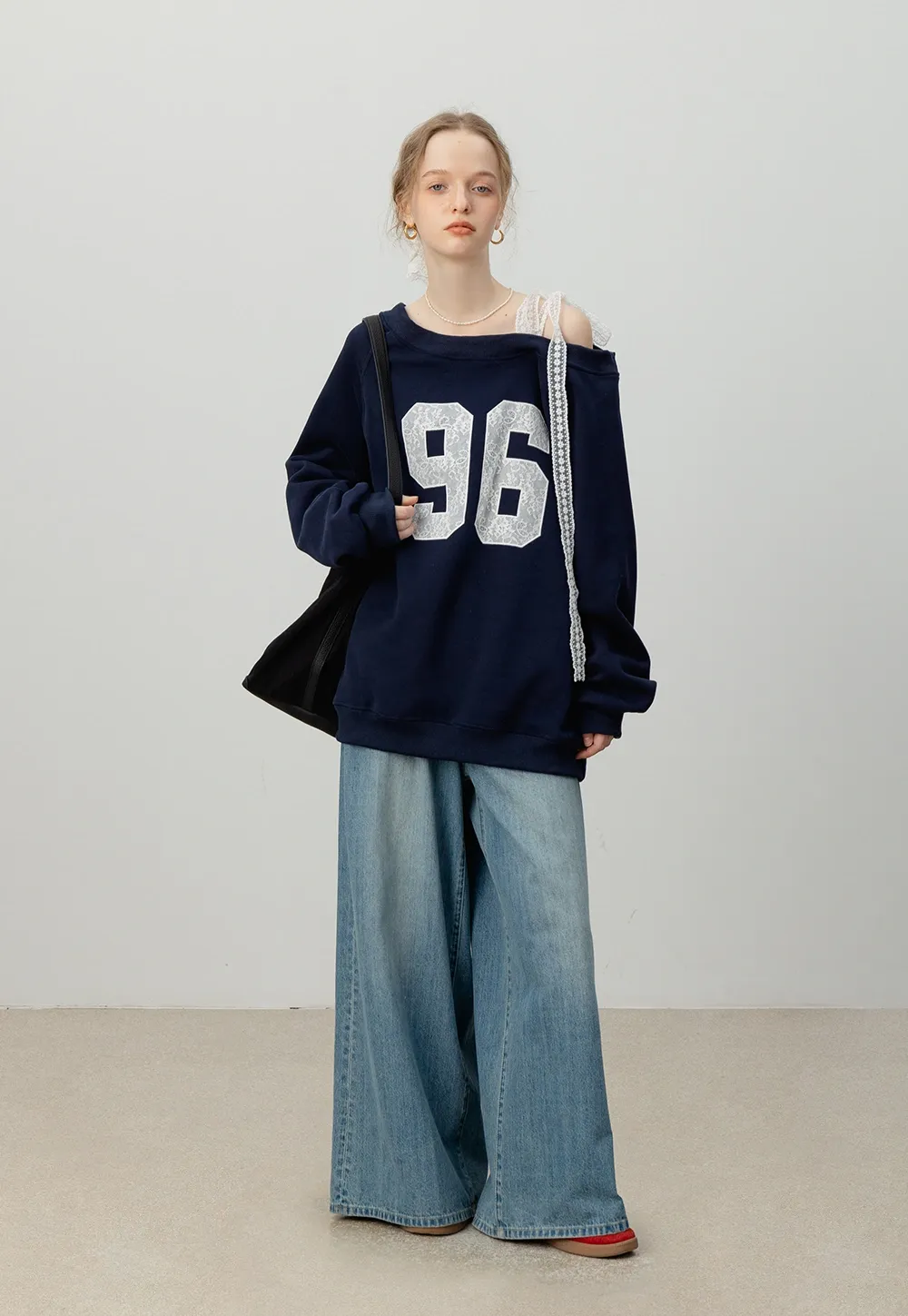 Women's Lace Off Shoulder Graphic Sweatshirt