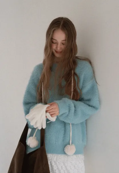 Womens Fluffy Long Sleeve Sweater