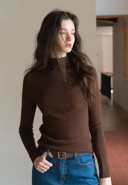 Mock Neck Ribbed Knit Sweater
