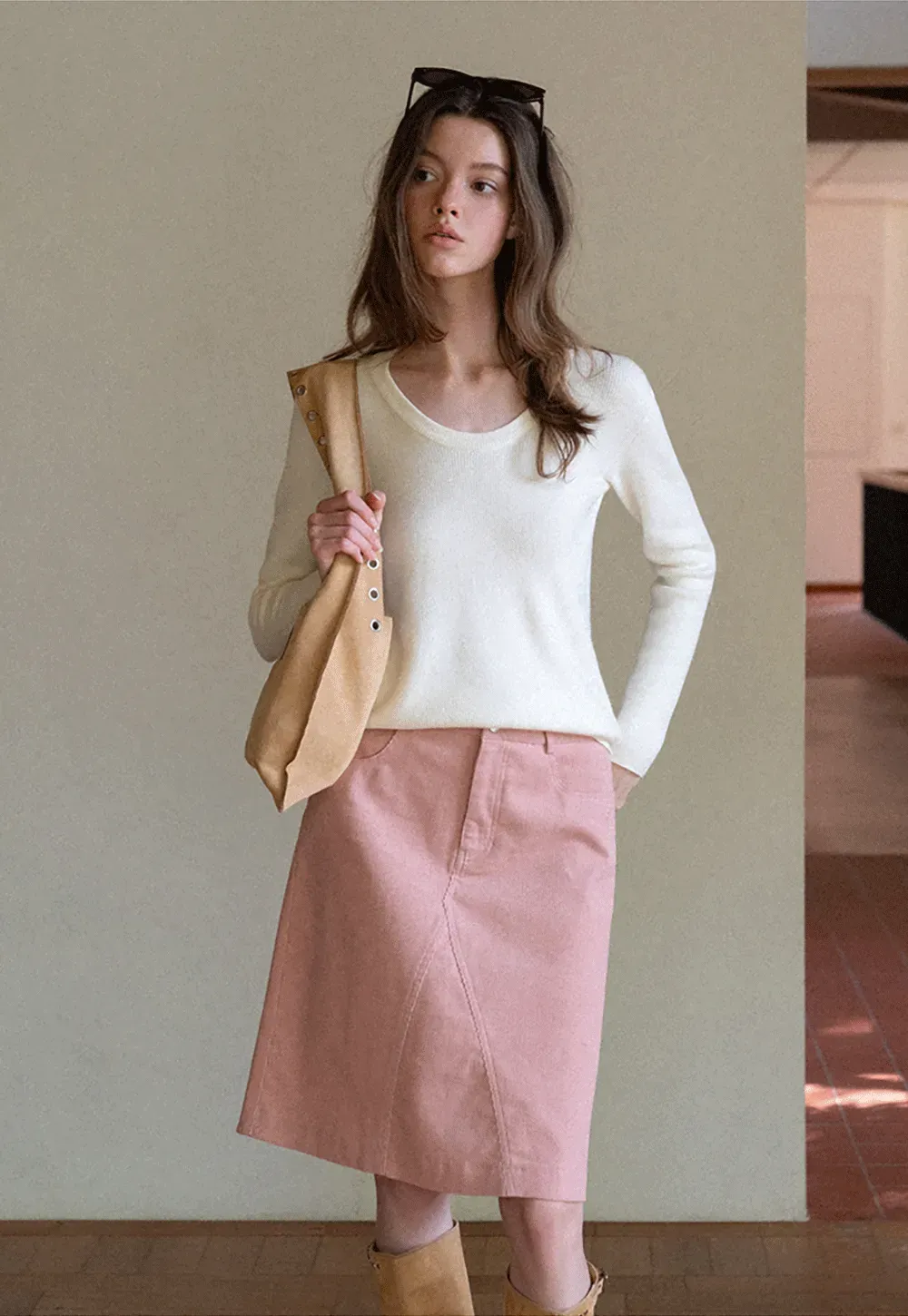 Ribbed Scoop Neck Long-Sleeve Top