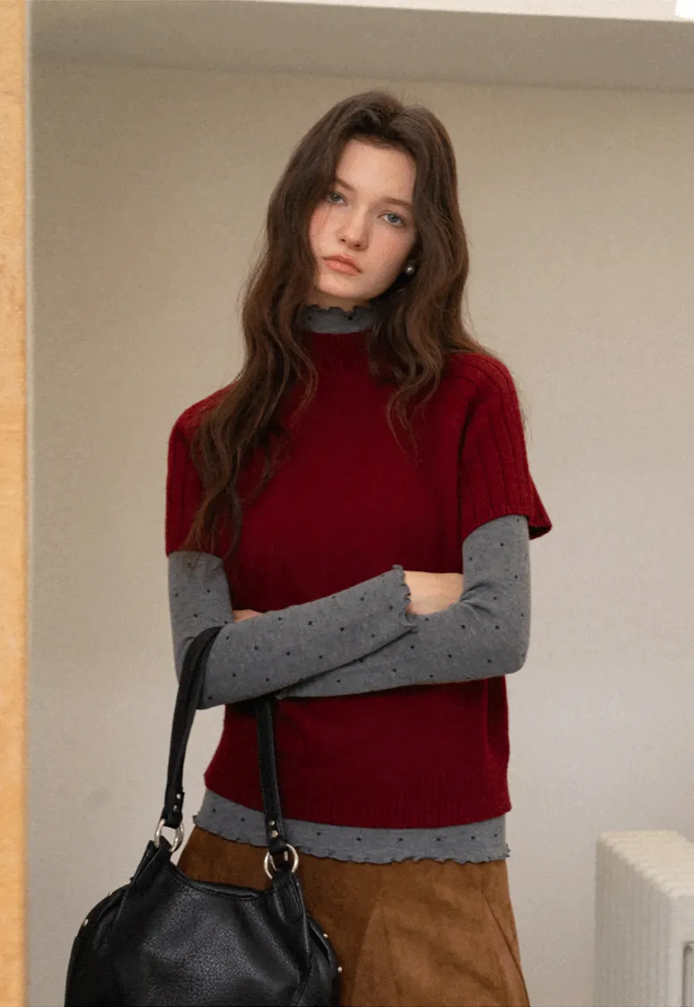 Olive Short Sleeve Mock Neck Knit Top