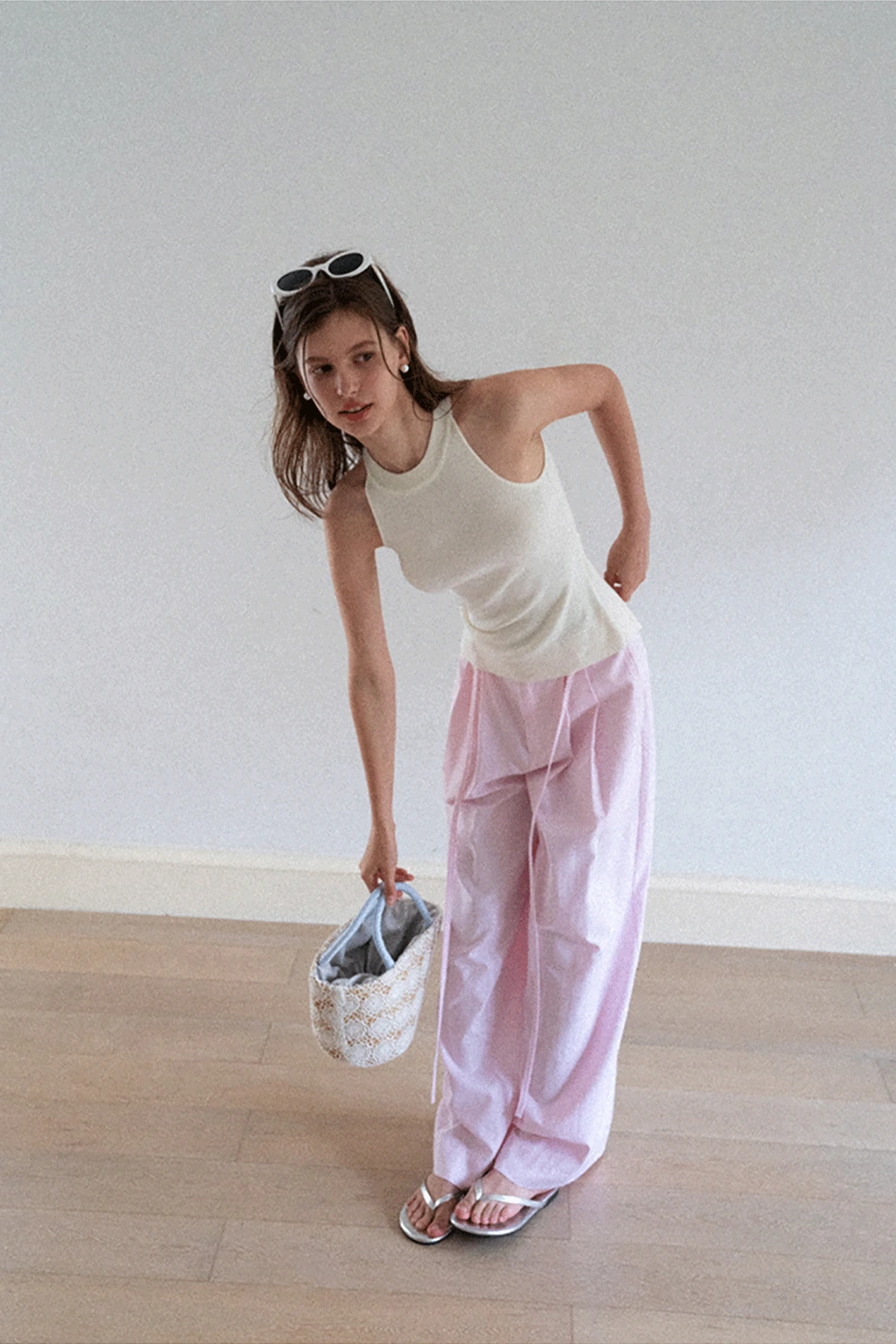 Wide Leg Pleated Casual Pants with Drawstring Waist