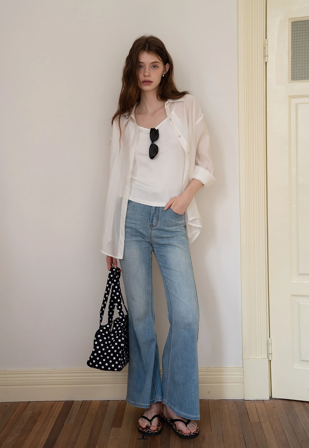 Women’s Button-up Shirt with Rolled Sleeves And Camis