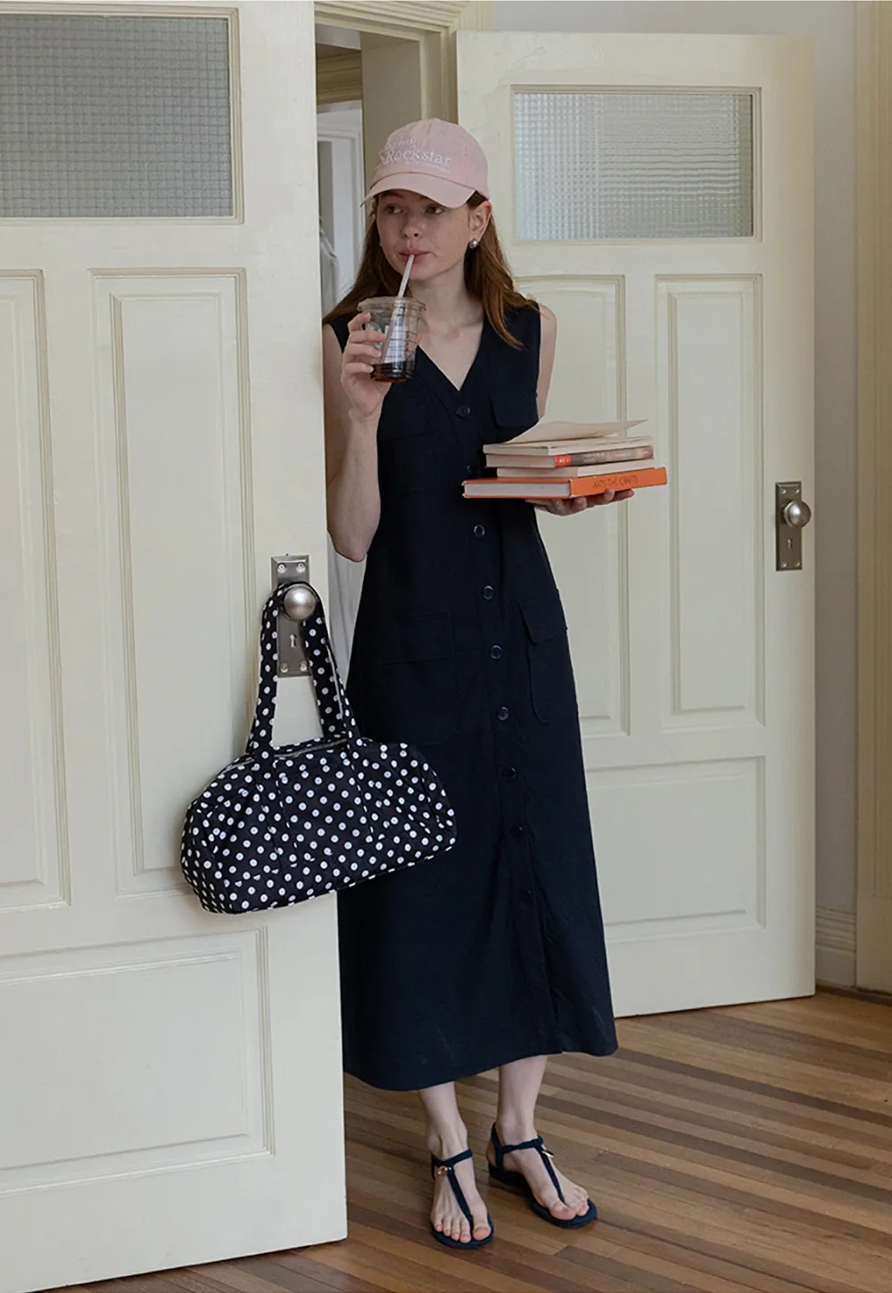 Sleeveless Button-Front Utility Midi Dress