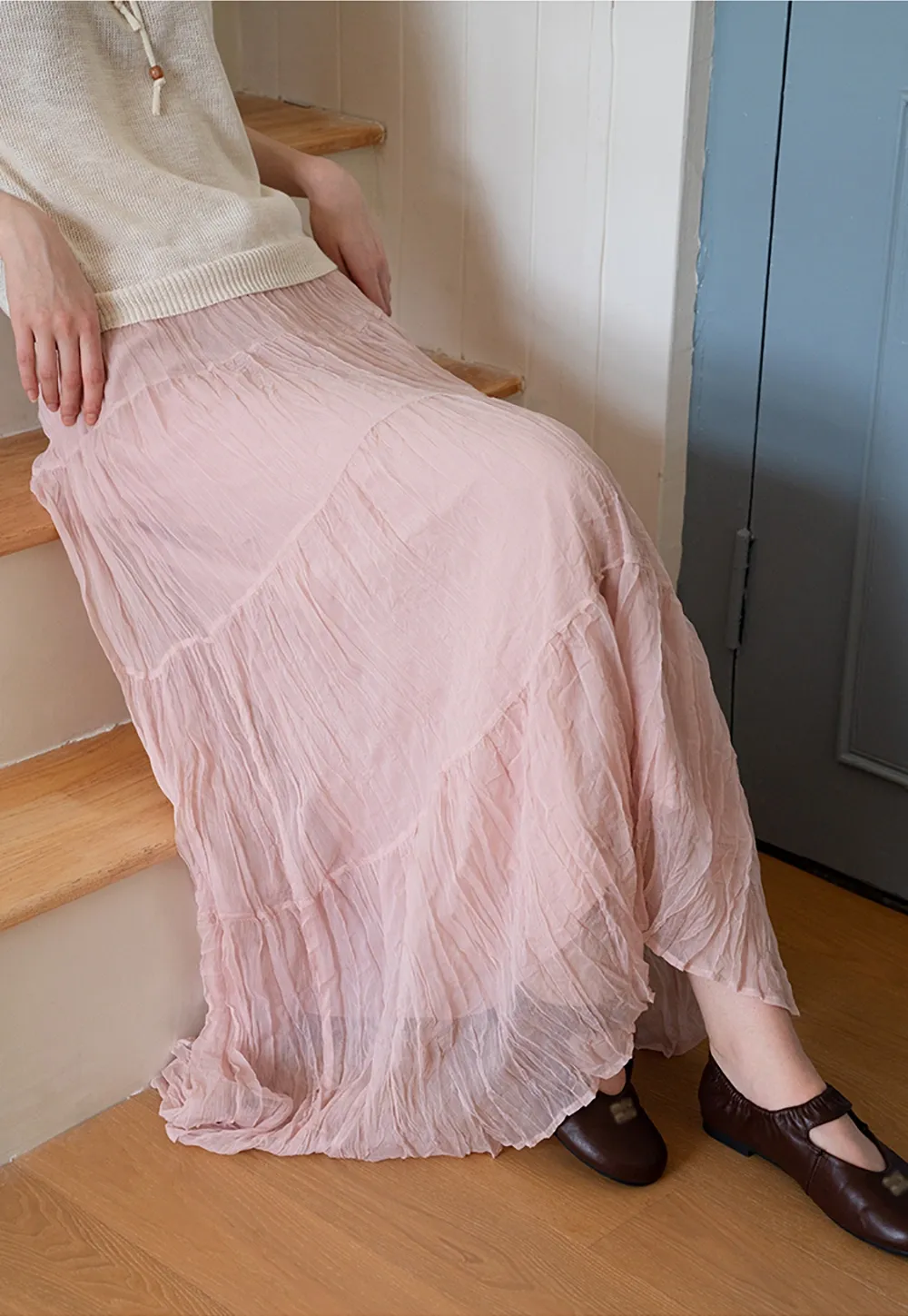 Tiered Crinkled Maxi Skirt