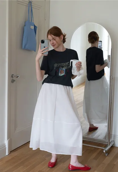 Women’s Elastic-Waist Flowy Midi Skirt