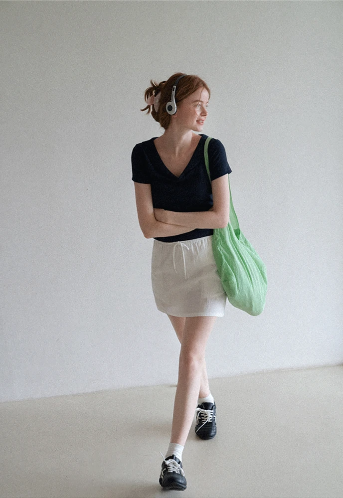 Women’s Drawstring Waist Cotton Mini Skirt