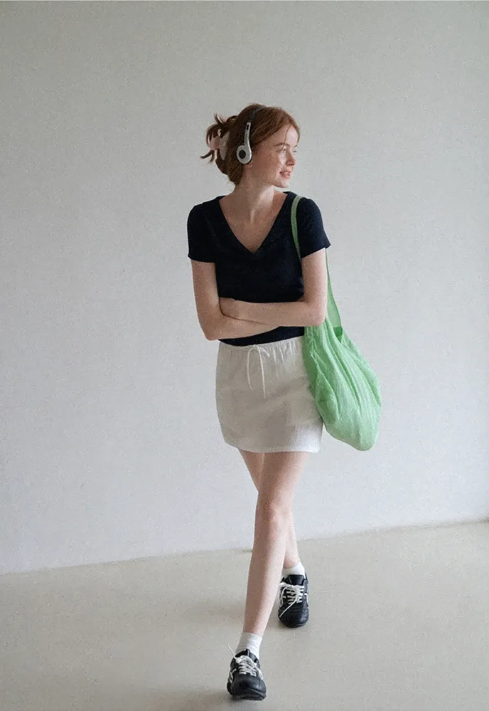 Women’s Drawstring Waist Cotton Mini Skirt