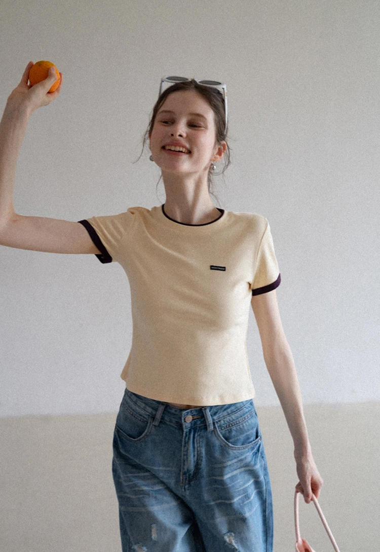 Women's Navy Ringer T-Shirt with Logo