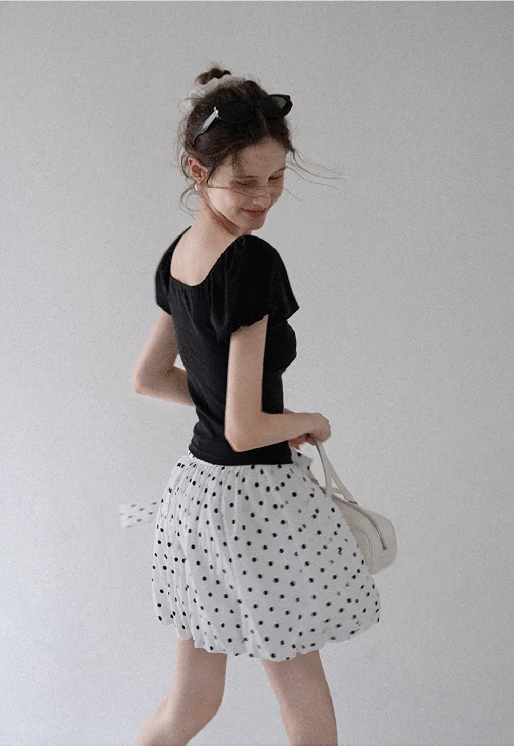 Women's Polka Dot High Waist Mini Skirt with Bow Tie