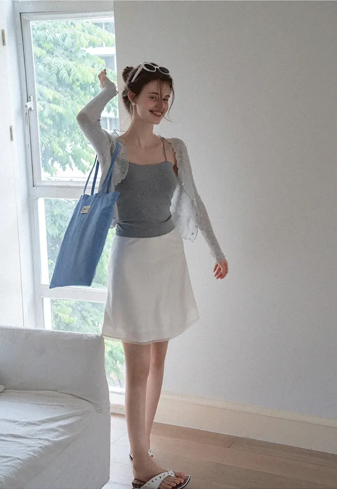 Women Ruffle Ribbed Knit Button Cardigan