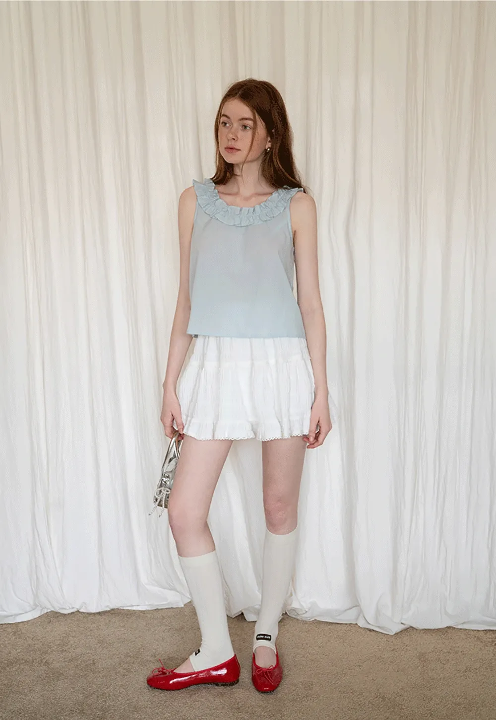 Lace-Trim White Tiered Skirt