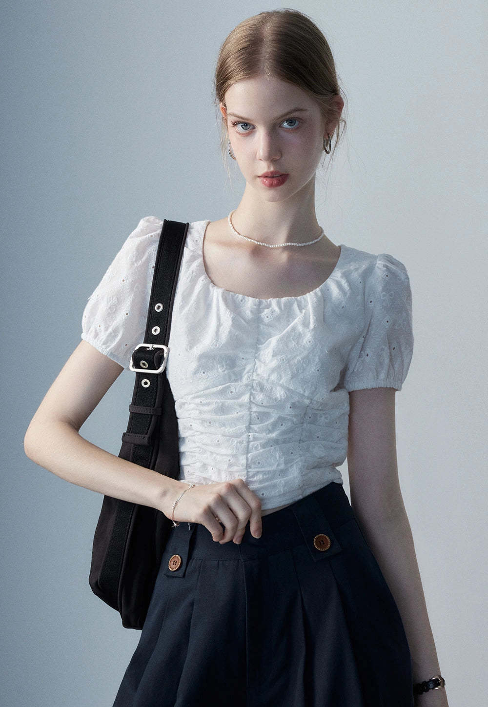 Women's White Eyelet Puff Sleeve Top