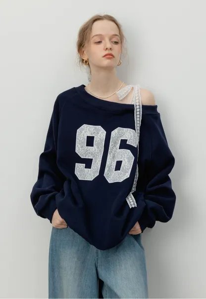 Women's Lace Off Shoulder Graphic Sweatshirt