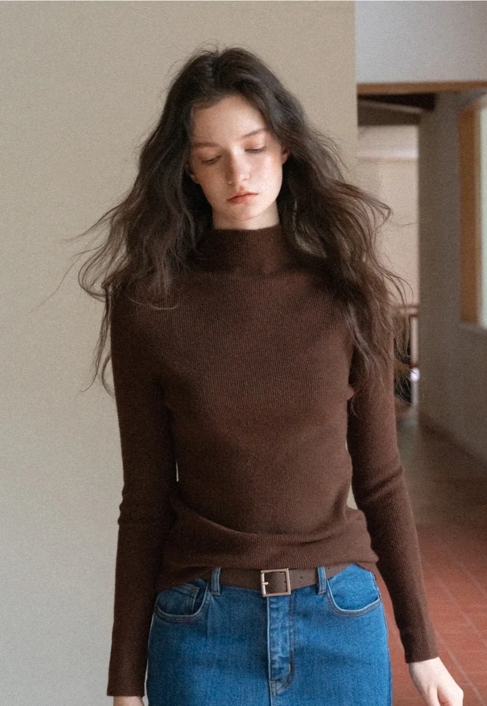 Mock Neck Ribbed Knit Sweater