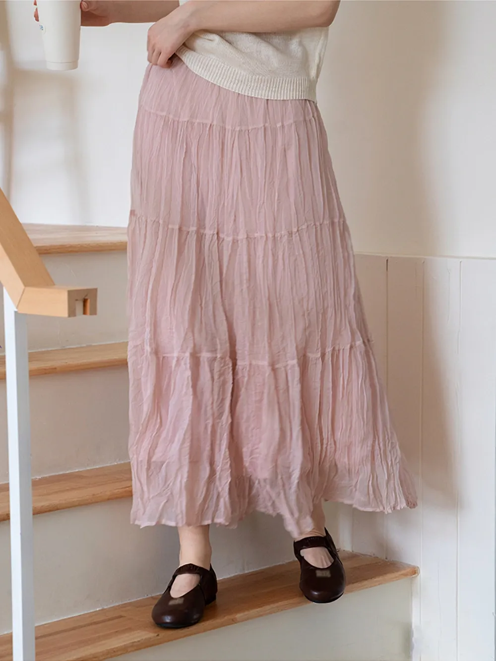 Tiered Crinkled Maxi Skirt