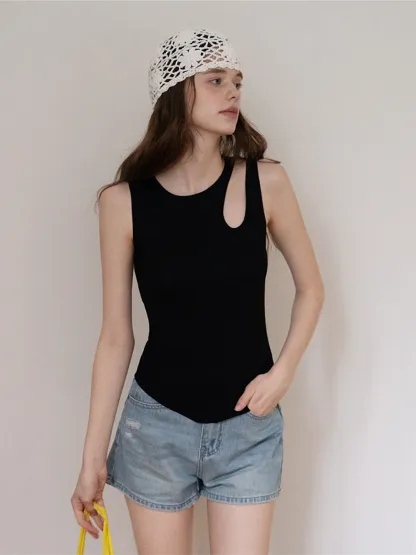 Asymmetric Cutout Knit Tank Top