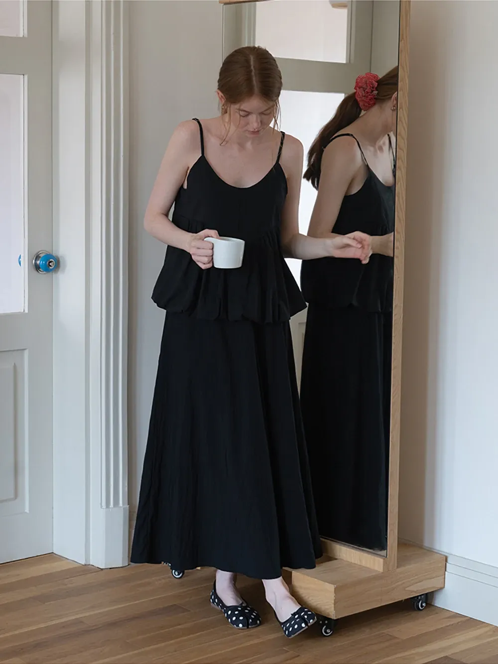 Women's V-Neck Peplum Cami Top with Empire Waist