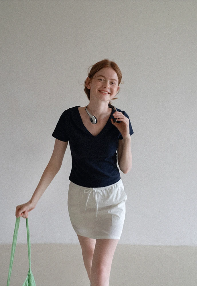 Women’s Drawstring Waist Cotton Mini Skirt