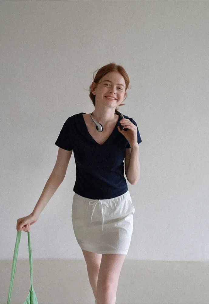 Women’s Drawstring Waist Cotton Mini Skirt