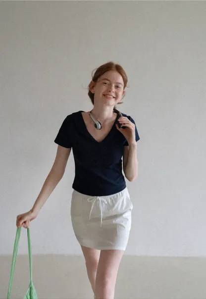 Women’s Drawstring Waist Cotton Mini Skirt