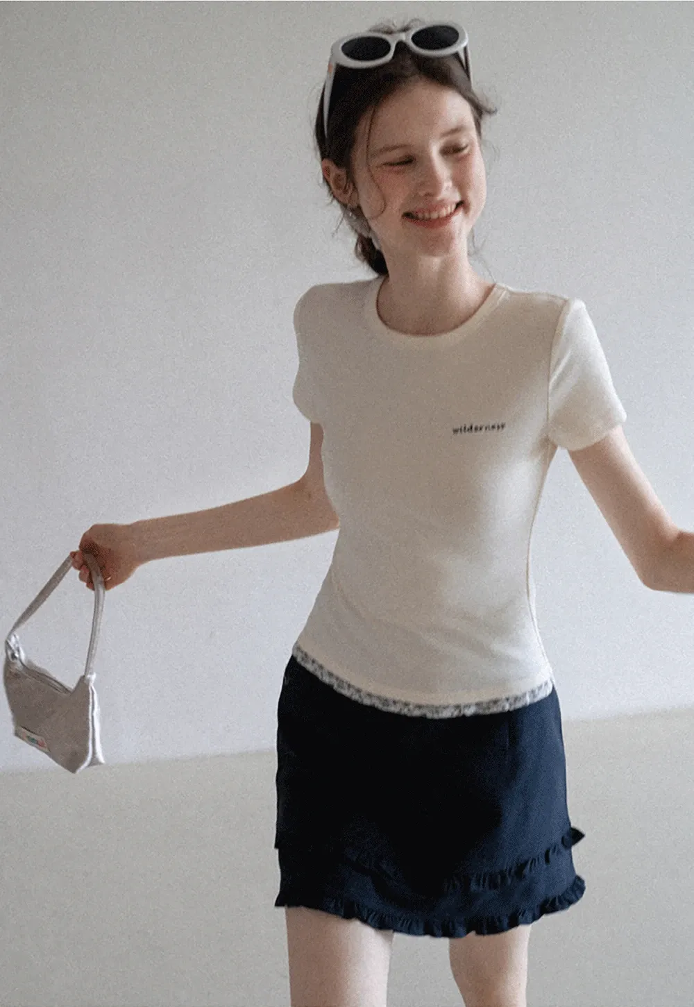 Lace Trim Embroidered T-Shirt