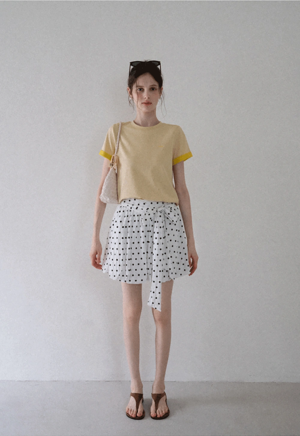 Women's Polka Dot High Waist Mini Skirt with Bow Tie