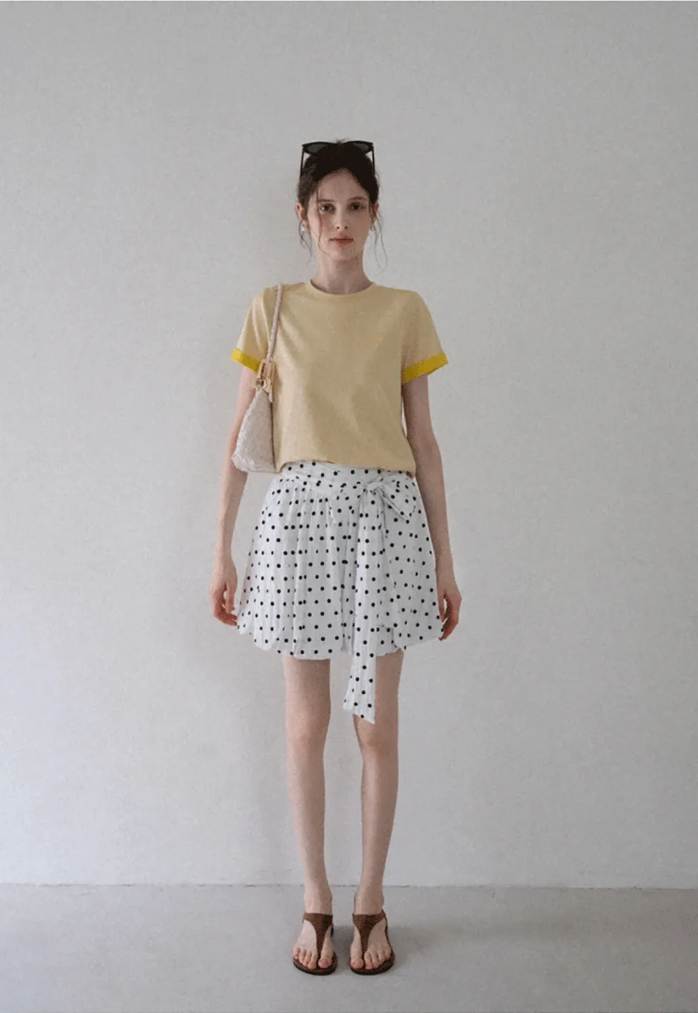 Women's Polka Dot High Waist Mini Skirt with Bow Tie